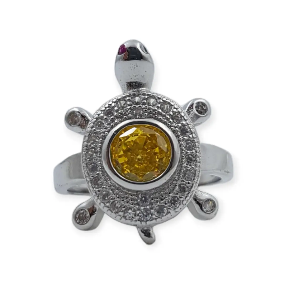 925 Sterling Silver Tortoise Ring With Yellow Stone